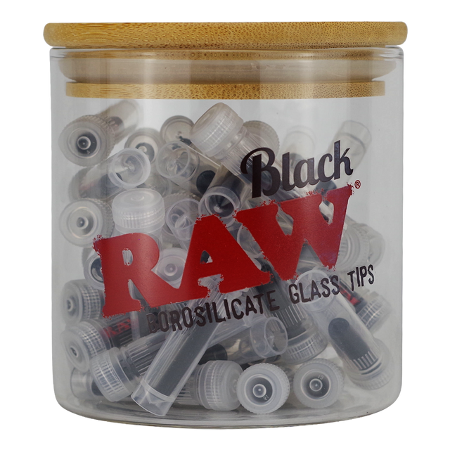 Raw Black Borosilicate Glass Tips Jar 50 Count