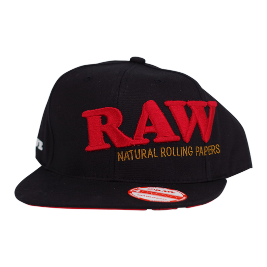 Raw Black Red Embroidered Logo Snap Back Hat