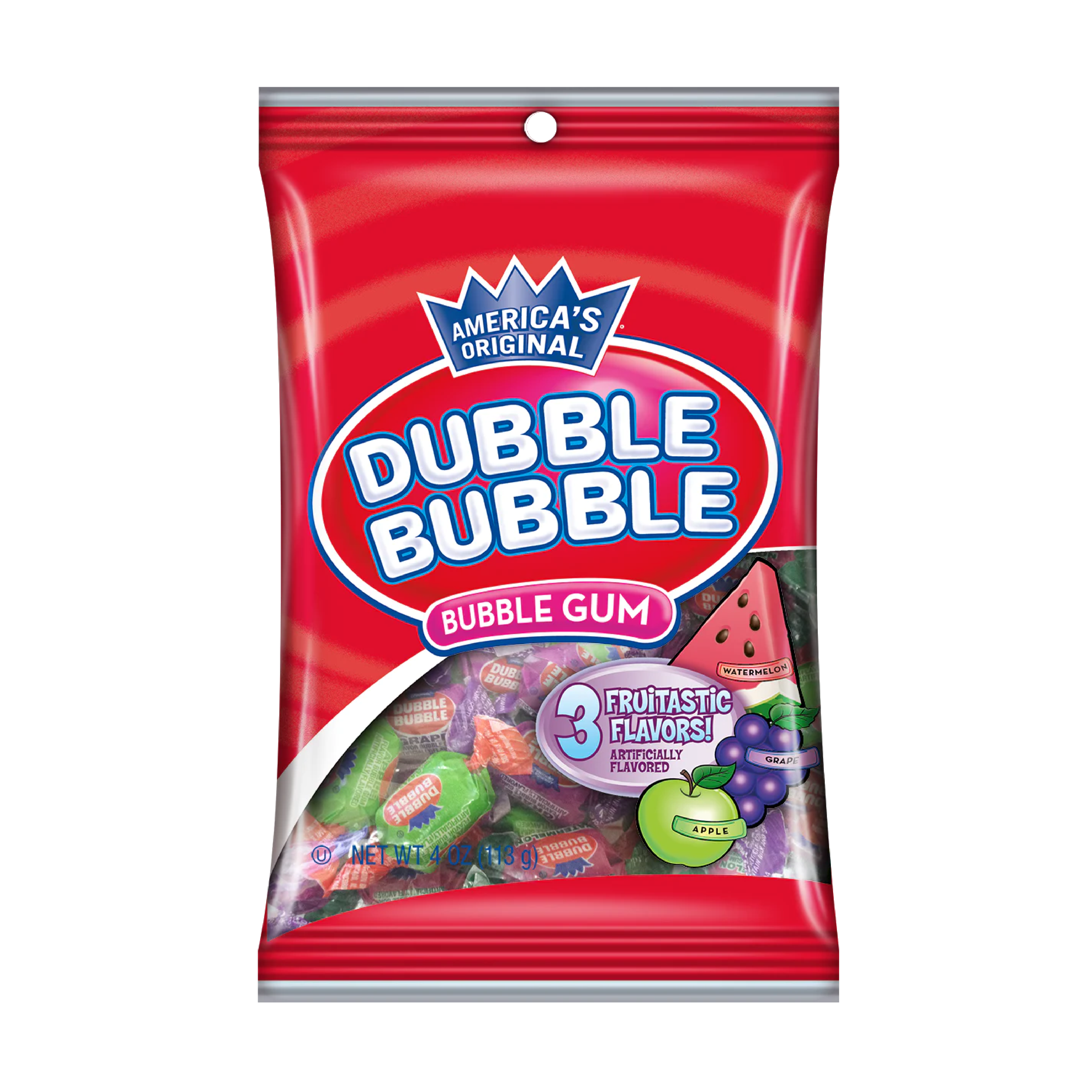 Dubble Bubble 3 Flavor Gum Balls Peg Bag 4oz
