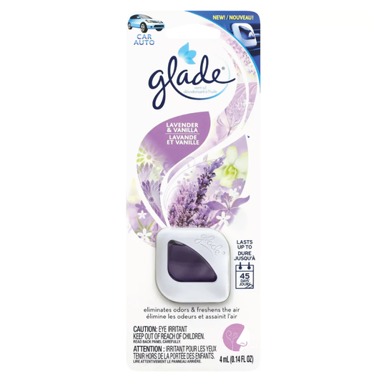 Glade Lavender & Vanilla Vent Oil Odor Eliminator Car Air Freshener .14oz