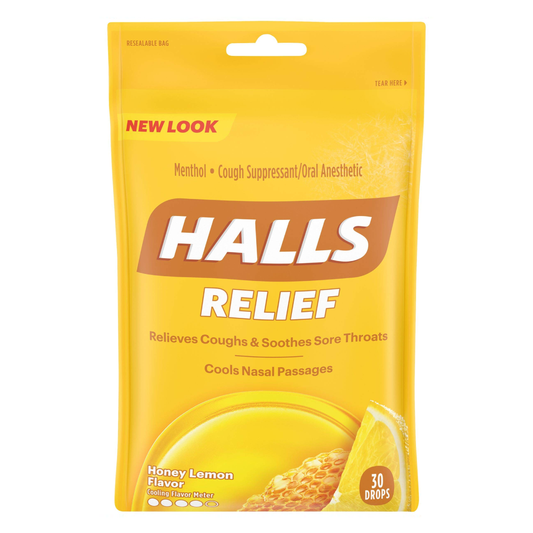 Halls Relief Honey Lemon Cough Drops 30 Count