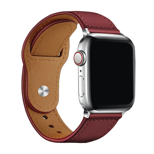 Apple Watch Wine Red Leather Band Straps  Sizes | 42/44/45MM