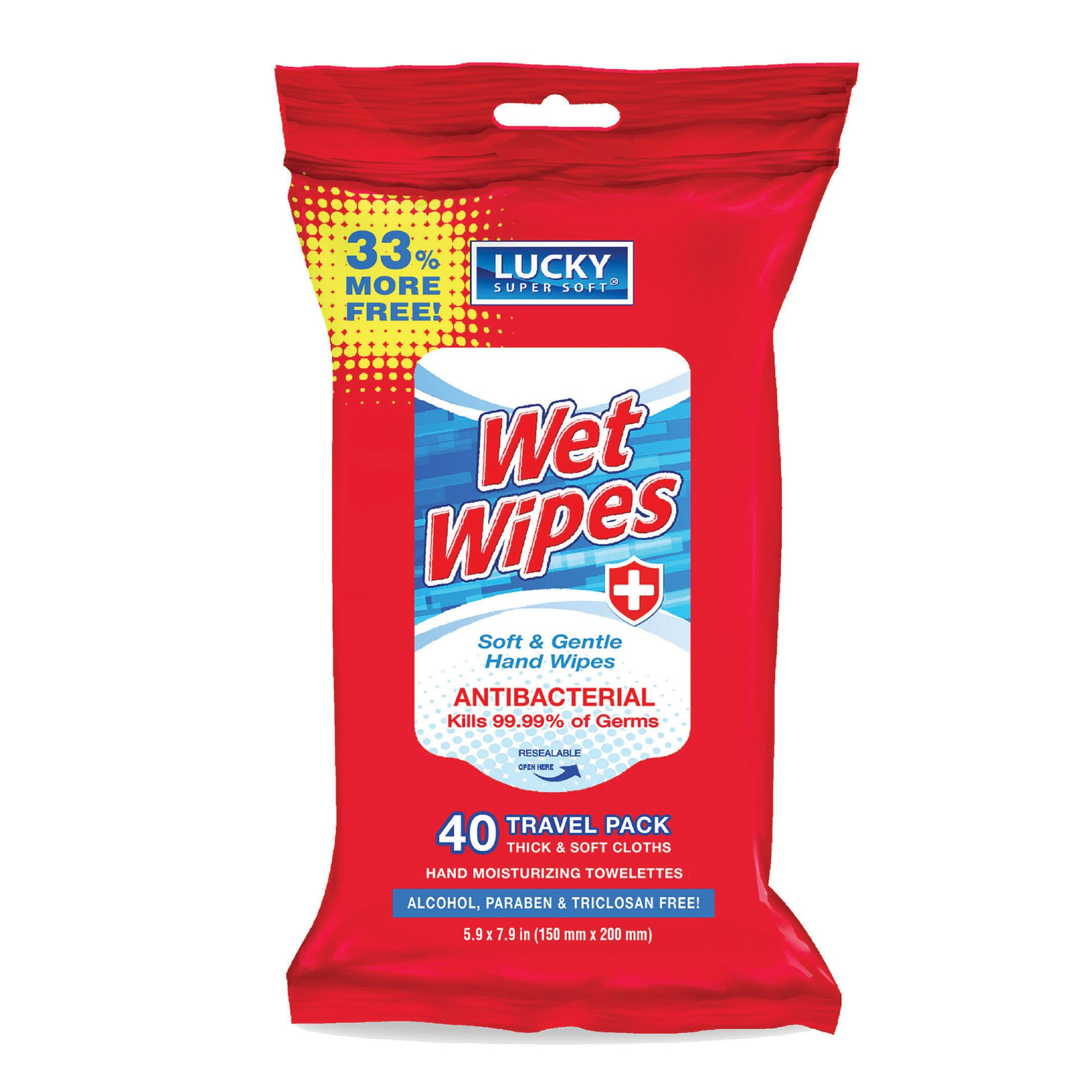 Lucky Antibacterial Wipes Travel Pack 40 Count