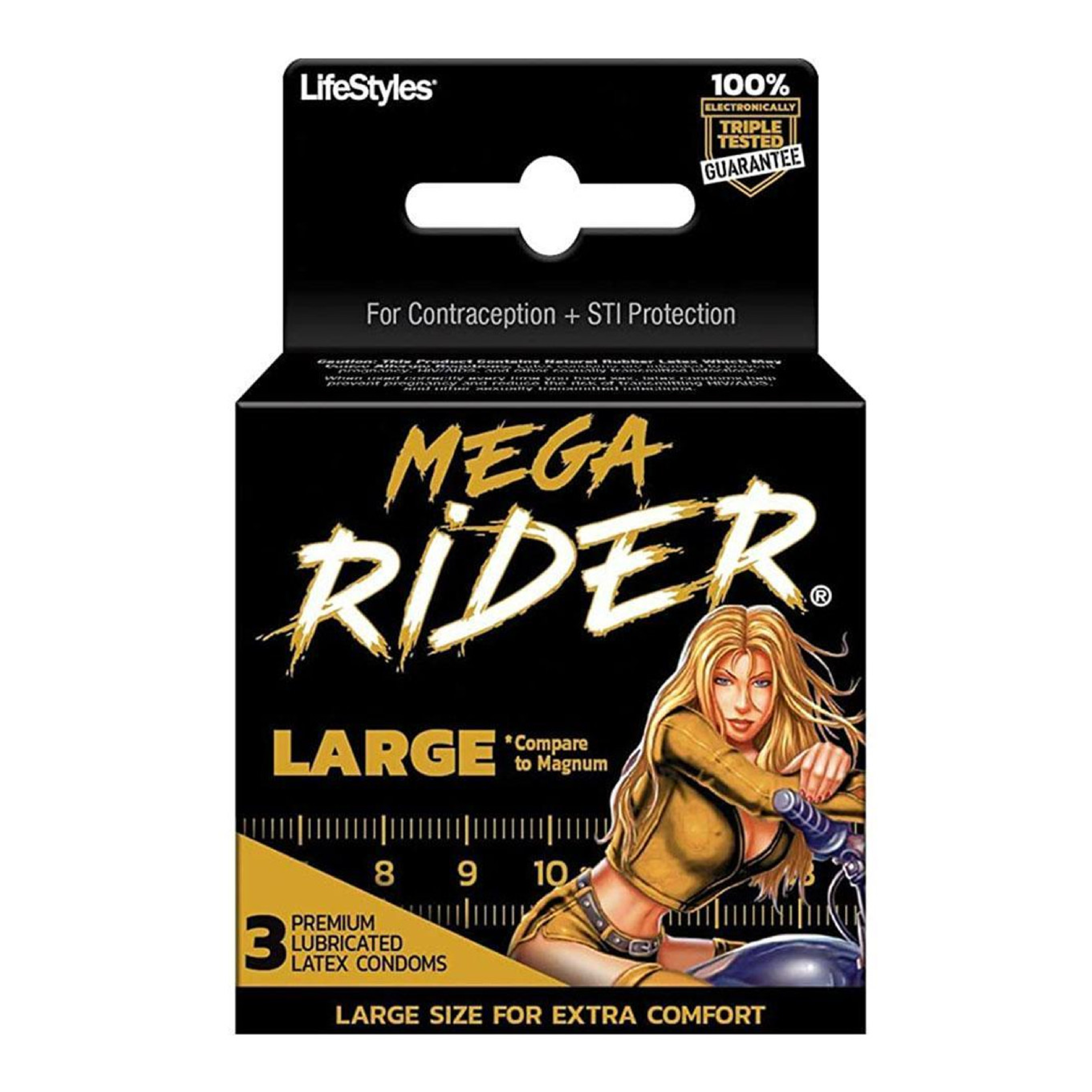 Lifestyles Mega Rider Large Lubricated Latex Condoms 3 Pack