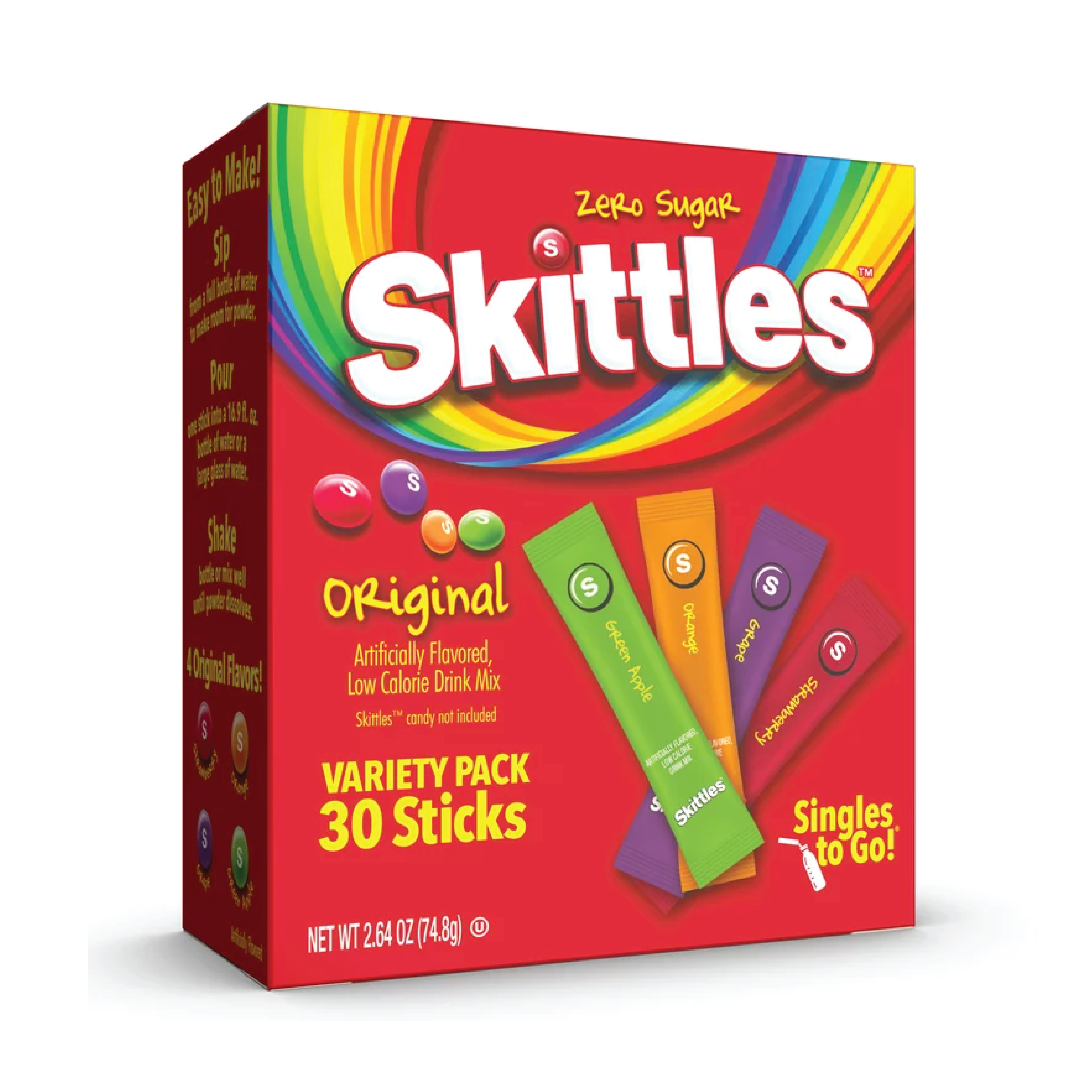 Skittles Singles To Go Original Variety Pack Drink Mixes | 30 Sticks