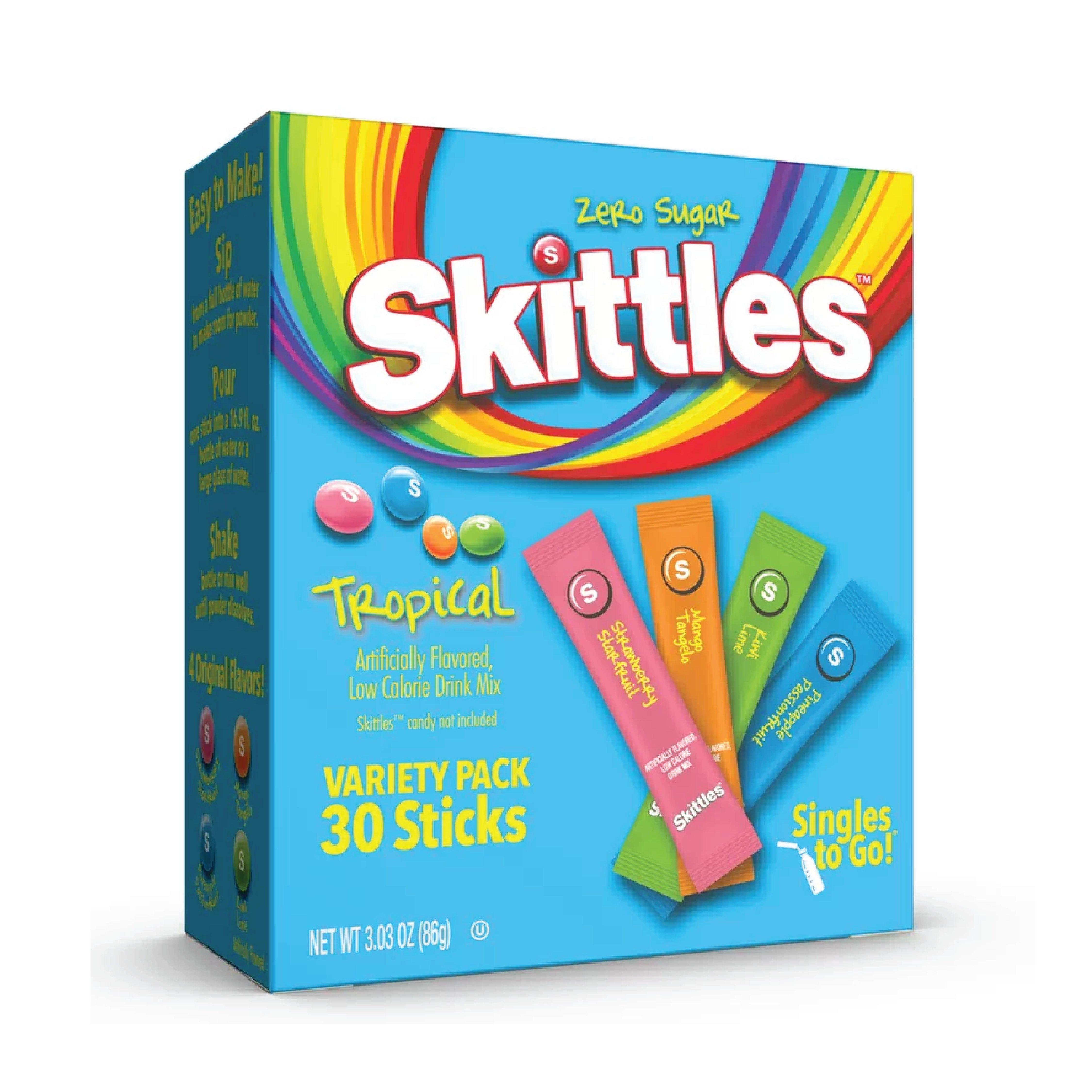 Skittles Singles To Go Tropical Variety Pack Drink Mixes | 30 Sticks