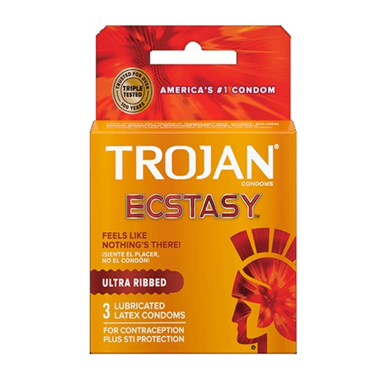 Trojan Double Ecstasy Ultra Ribbed Lubricated Latex Condoms 3 Pack