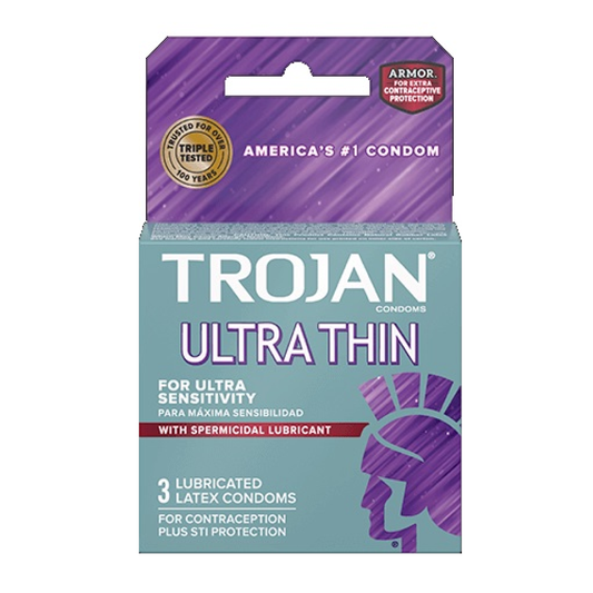 Trojan Ultra Thin With Spermicidal Lubricatant Latex Condoms 3 Pack