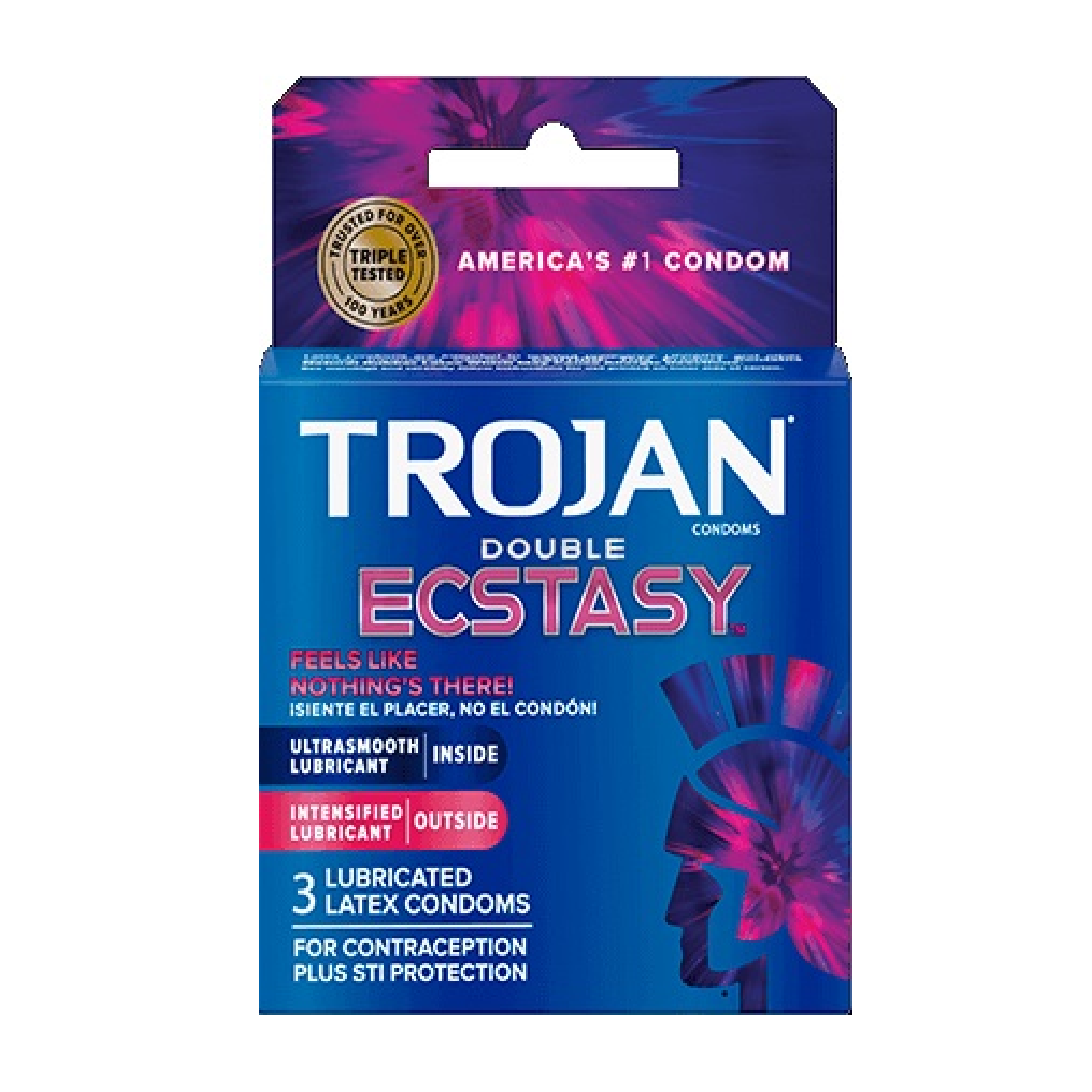 Trojan Double Ecstasy Lubricated Latex Condoms 3 Pack