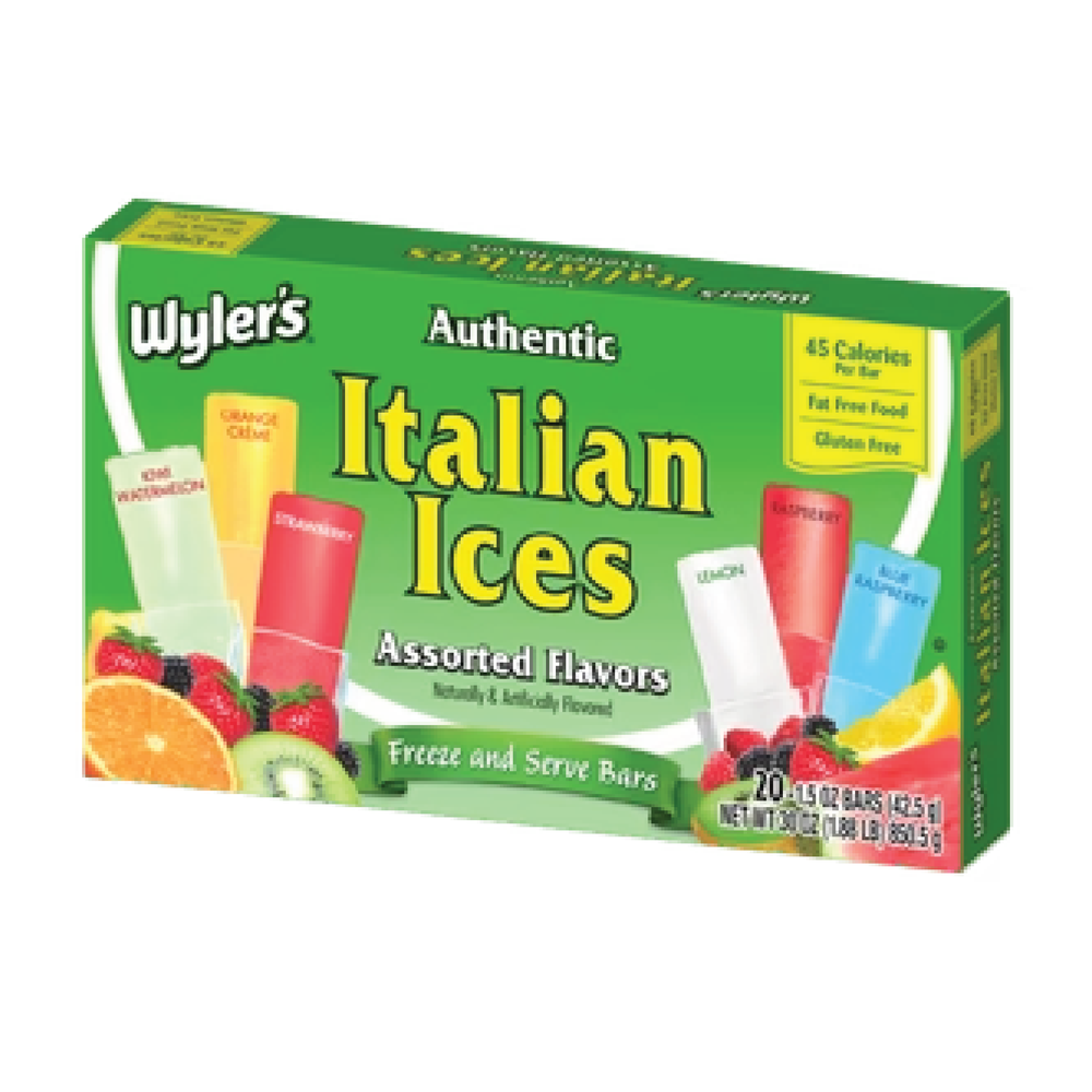 Wylers Authentic Italian Ice Assorted Flavors Freezer Bars 20 Pack 0679