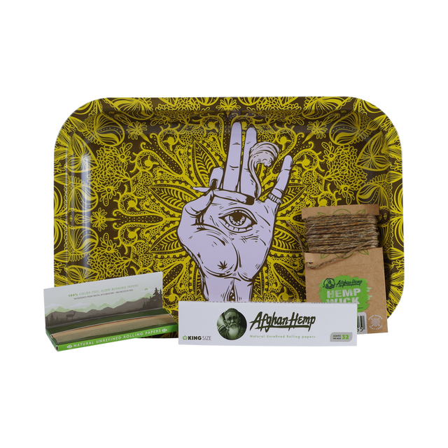 Afghan Metal Rolling Trays with Magnet Cover Yellow Kit