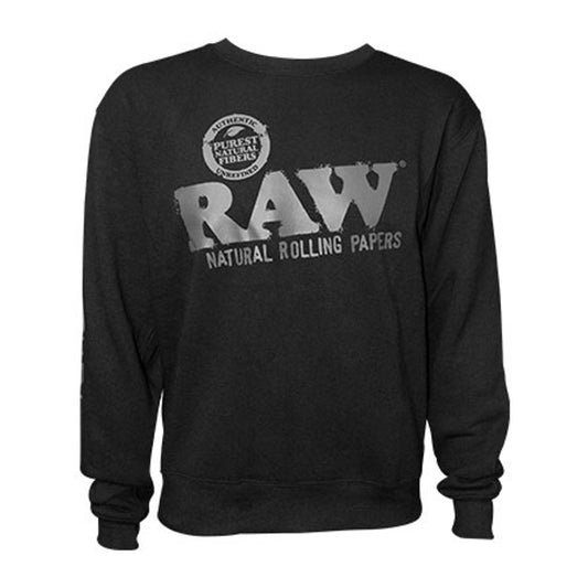 Raw Black Crewneck Sweatshirt With Zipper Pocket
