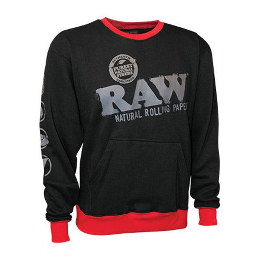 Raw Black Crewneck Sweatshirt With Kangaroo Pocket