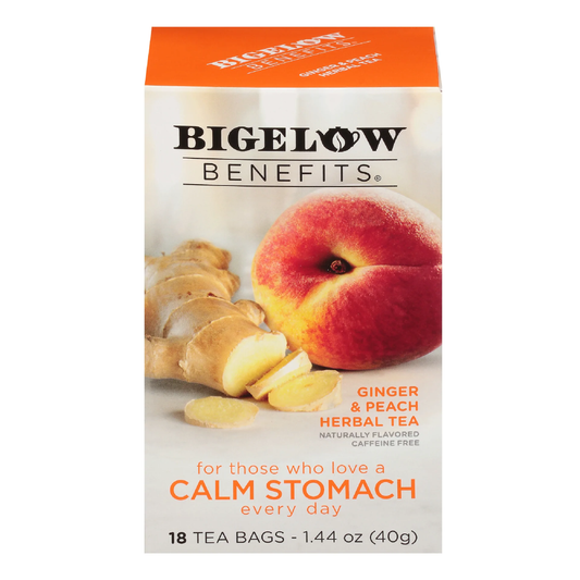 Bigelow Benefits Calm Stomach Ginger & Peach Herbal Tea | 18 Tea Bags