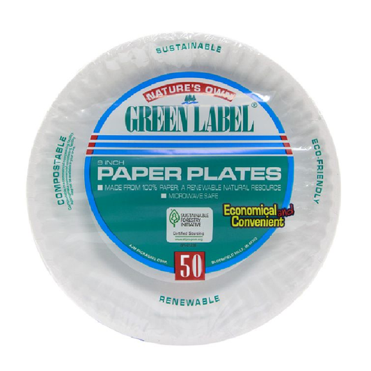 Nature's Own Green label Paper Plates 9" 50CT