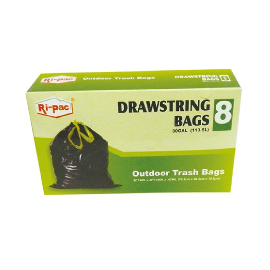 Ri-Pac Trash Bag with Drawstring, Lawn and Leaf, Black, 39 Gallon